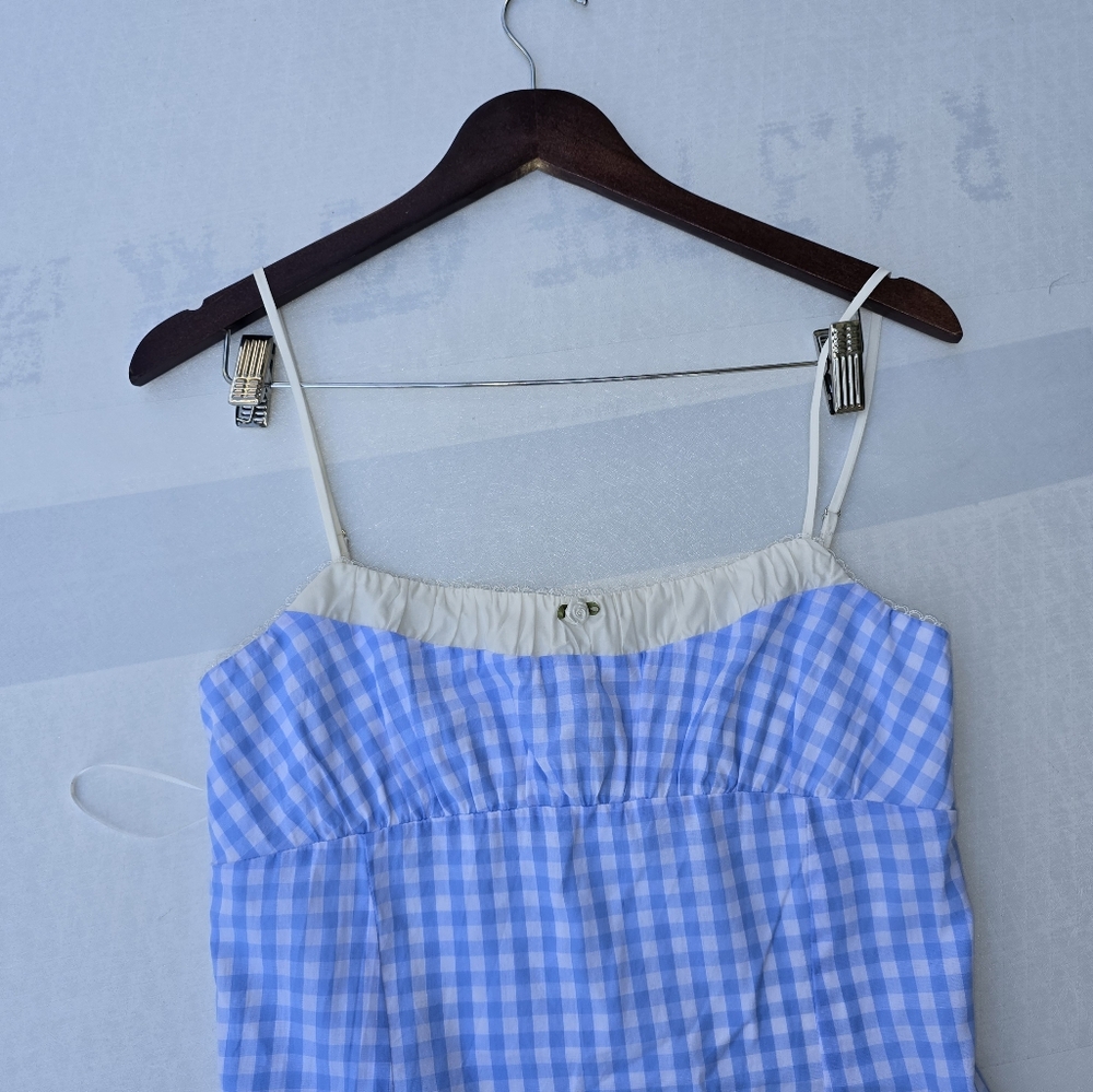 Nia Blue Gingham Serrano Mini Dress Lace Trim Cottagecore Size M - Picture 5 of 8